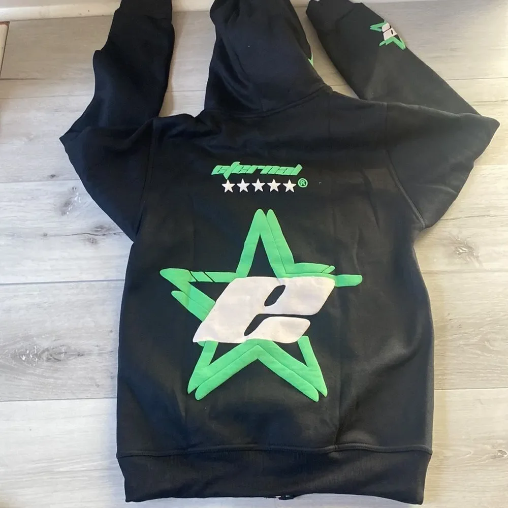 Eternal Mens Hoodie‎ Zip Up Black/green/white. Nwt